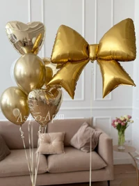 Balon mare din folie în formă de fundiță aurie 98×75 cm 2